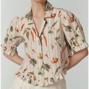 NWT! Anthropologie Maeve Short-Sleeve Femme Collared Blouse, size XS